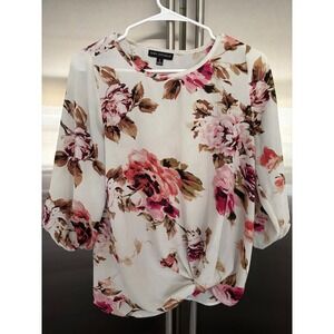 Sara Michelle‎ Floral Blouse Knot Front 3/4 Sleeve Top Elegant S